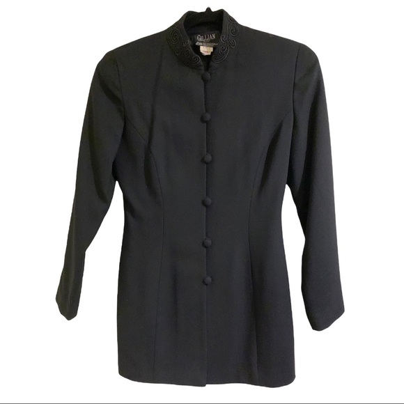 GILLIAN Stunning Black Suit 100% Wool Jacket/blazer & skirt vintage Size 2 - Picture 3 of 11